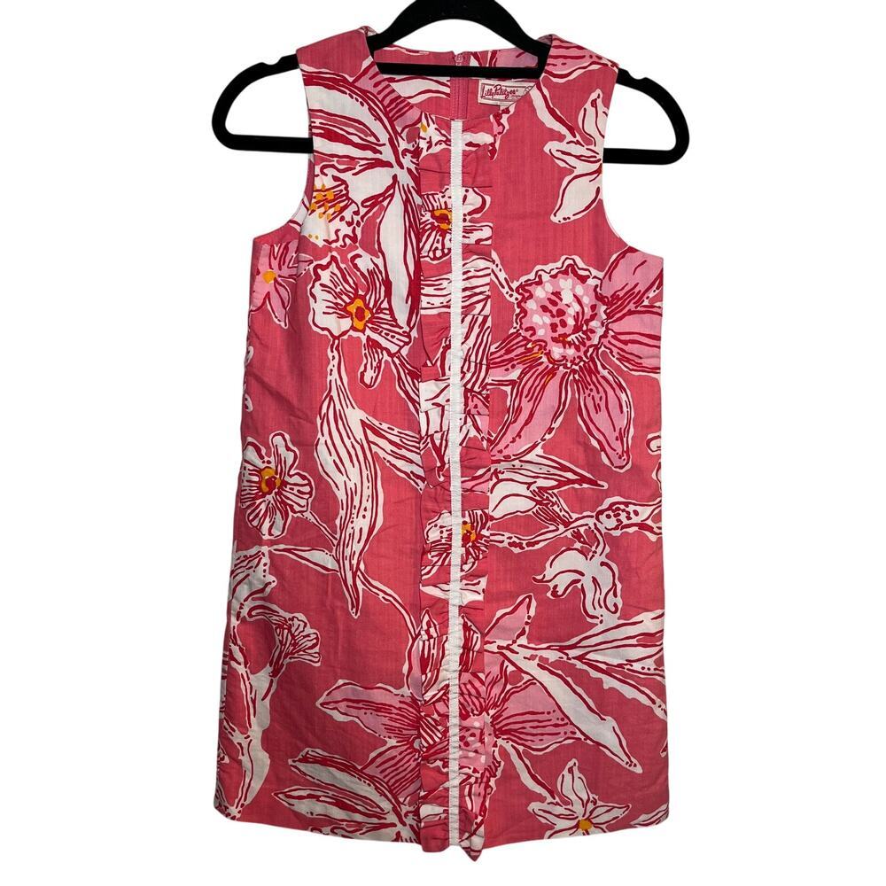 Lilly Pulitzer‎ Girls Salmon Glamorous Life Shift Dress Pink Sz 12 Floral Ruffle